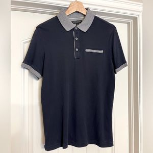 Banana Republic navy blue and gray luxury touch polo